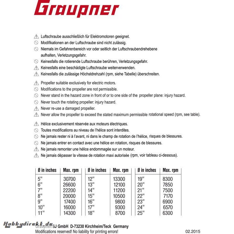 Ersatzblätter CAM PUSHPROP 13x8 cm Graupner 1336.13.8L