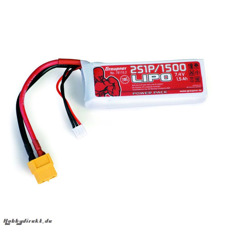 Power Pack LiPo 2/1500 7,4 V 70C XT60 Graupner 78115.2