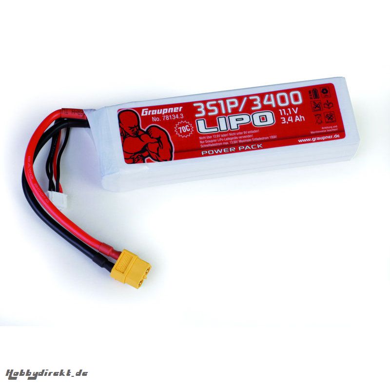 Power Pack LiPo 3/3400 11,1 V 70C XT60 Graupner 78134.3