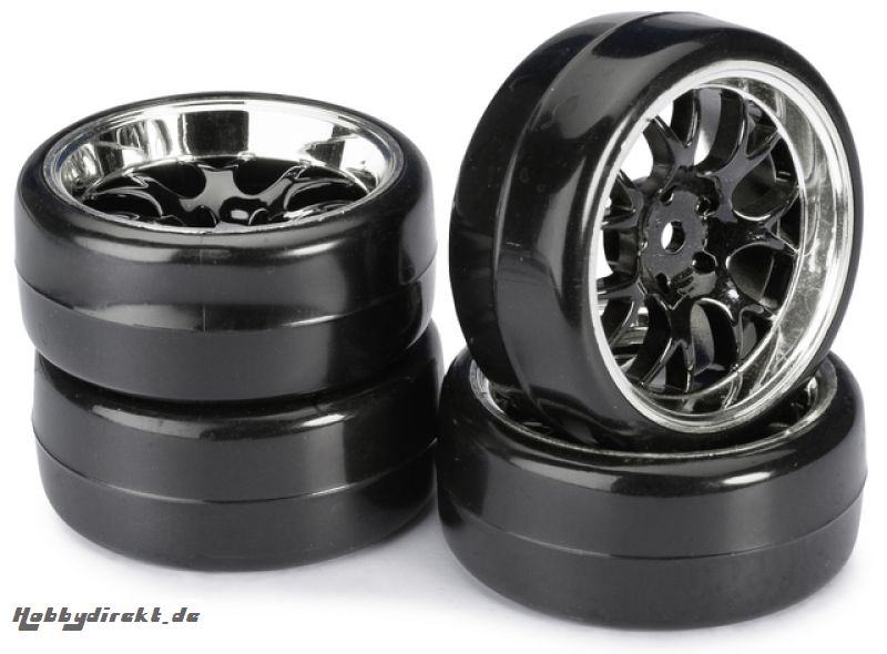 Räderset Drift LP  Wabe / Profil B schwarz/chrom 1:10 (4 St.) Absima 2510041