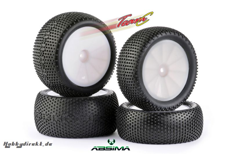 Buggy Rennreifen Set Square Pin / Disc weiß 1:10 (2 x v & 2 x h) Absima TG420W