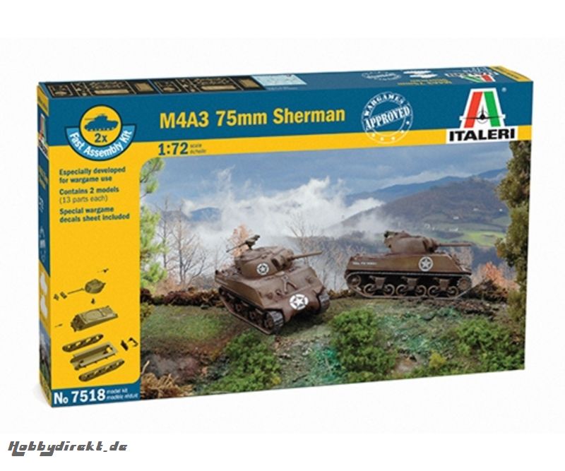 1:72 Sherman M4A3 75mm, 2 pcs Carson 107518 510107518