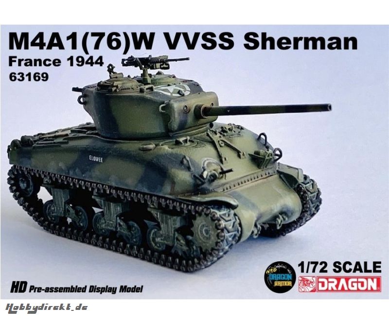 1:72  M4A1(76)W VVSS Sherman France 1944 Carson 63169 540063169