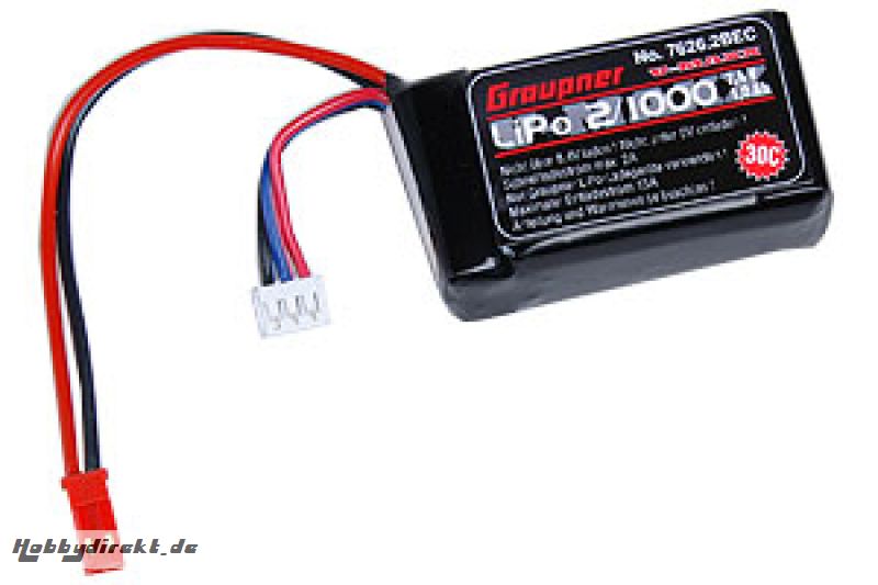 LiPo-battery V-MAXX30C 2/1000 Graupner 7626.2BEC