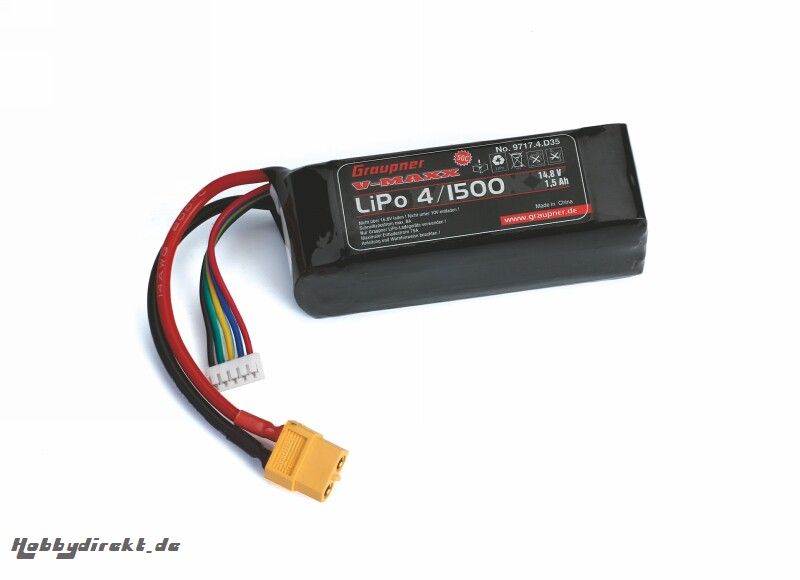 LiPo-Akku V-MAXX 50C4/1500 14,8V XT60 Graupner 9717.4.D35