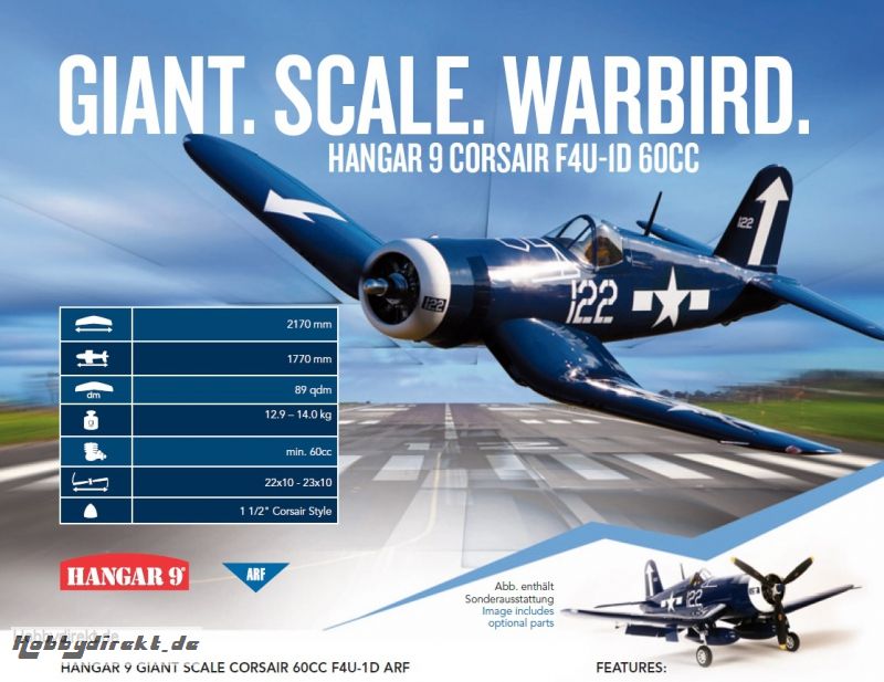 Hangar 9 F4U-1D Corsair 60cc ARF (3 Boxen) Horizon HAN4760