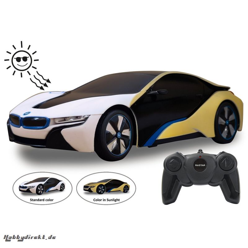 BMW I8 1:24 weiß/gelb 2,4GHz UV Photochromic Serie Jamara 403003