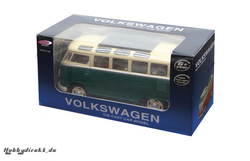 VW T1 Bus 1:24 Diecast grün LED Sound Rückzugmotor Jamara 405146