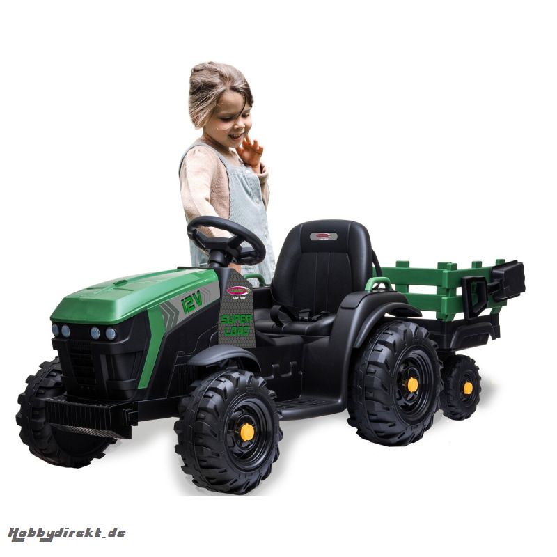 Ride-on Traktor Super Load mit AnhÃ¤nger grÃ¼n 12V Jamara 460896