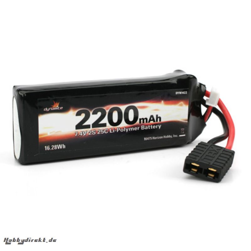 Dynamite 2S 7,4V 2200mAh 25C LiPo-Akku m. TRA-Anschluss: 1/16 Horizon DYN1422