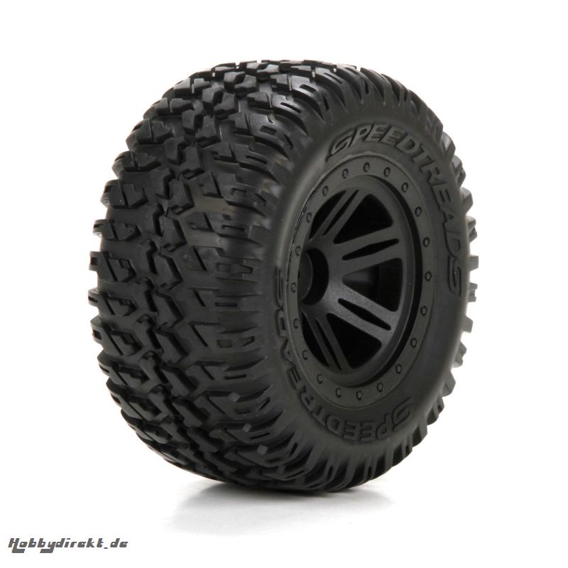 FR/R Tire,Prmnt,Blk Wheel (2):1:10 AMP MT/DB Horizon ECX43012