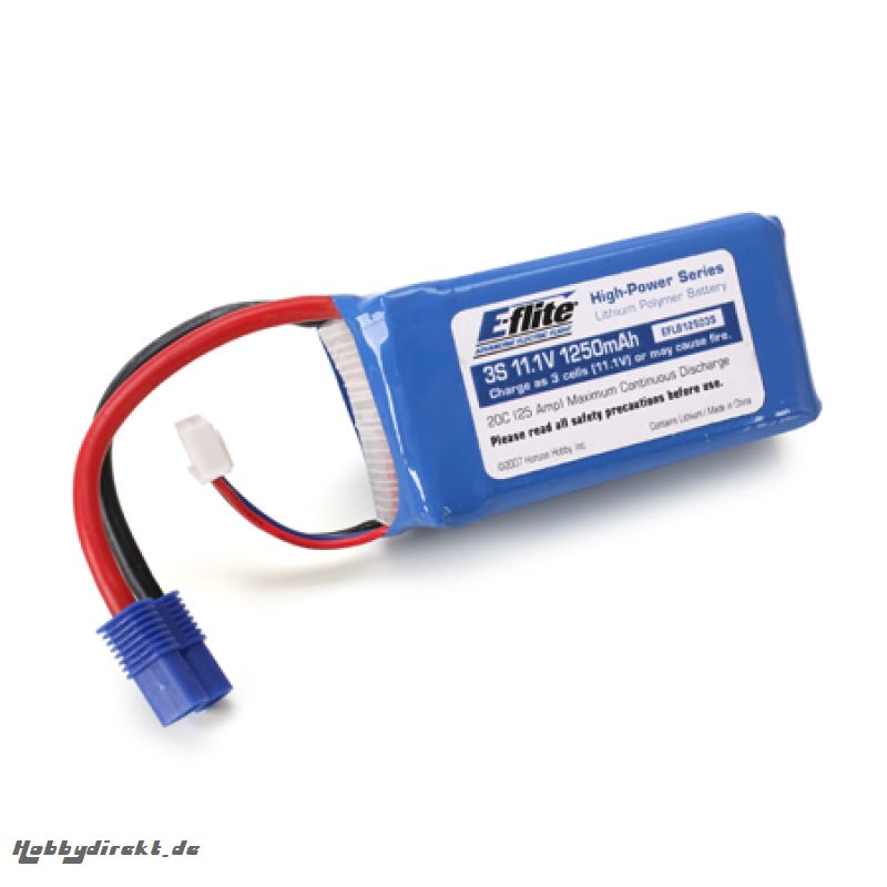 E-flite Lipo 1250mAh 3S 11.1V 20C  EC3 Horizon EFLB12503S