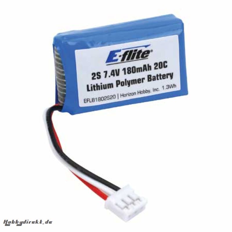 180mAh 2S 7.4V 20C LiPo, 26AWG Horizon EFLB1802S20