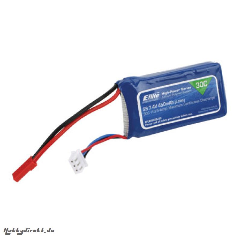 E-flite 2S 7,4V 450mAh 30C  LiPo-Akku m. JST-Stecker Horizon EFLB4502SJ30