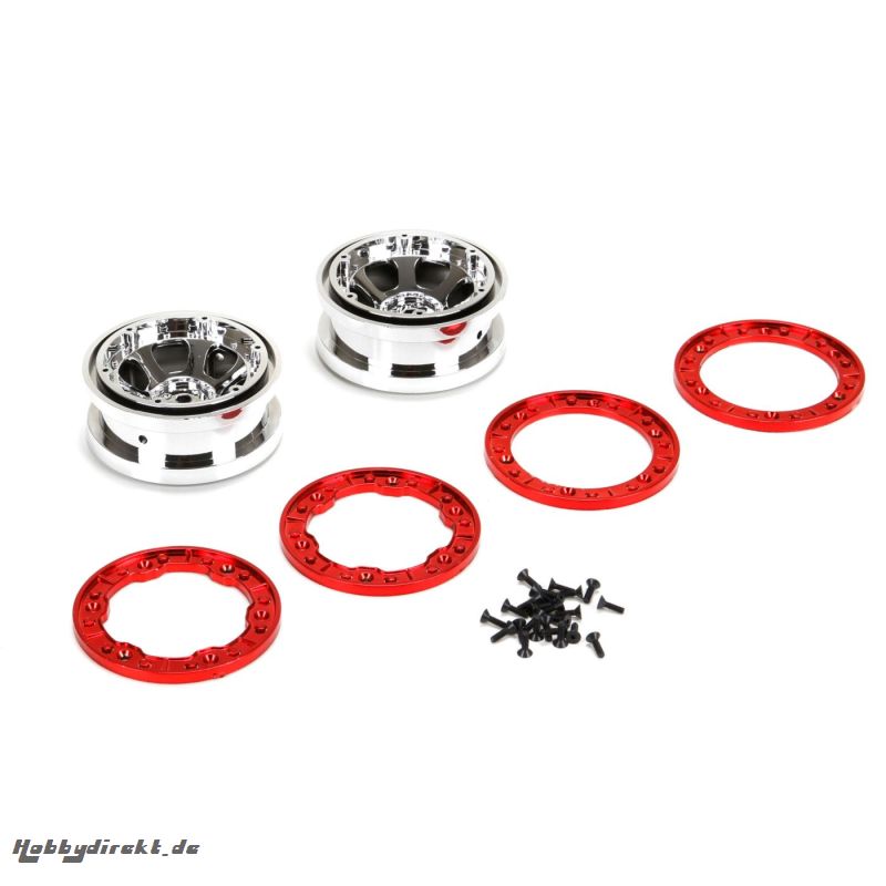 Losi  Beadlock Reifen, Chrome mit roten Ringen (2): NCR2.0 Horizon LOS43005