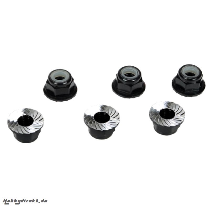 4mm Aluminum  Serrated Lock Nuts, Black (6) Horizon LOSB3992