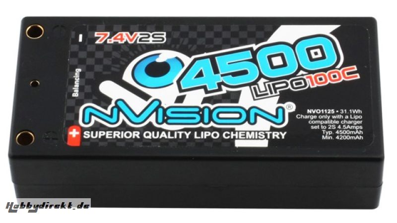 nVision Factory Pro Lipo 4500 100C 7.4V Shorty Pack Tubes Horizon NVO1125