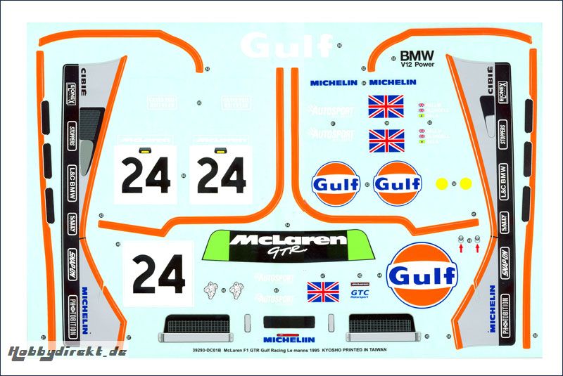 Dekorbogen 1:10 Gulf Racing Le Mans 1995 Kyosho 39293-01