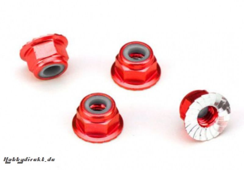 Lock Nut Flanged M4 Alu Red (4) Traxxas 1747A