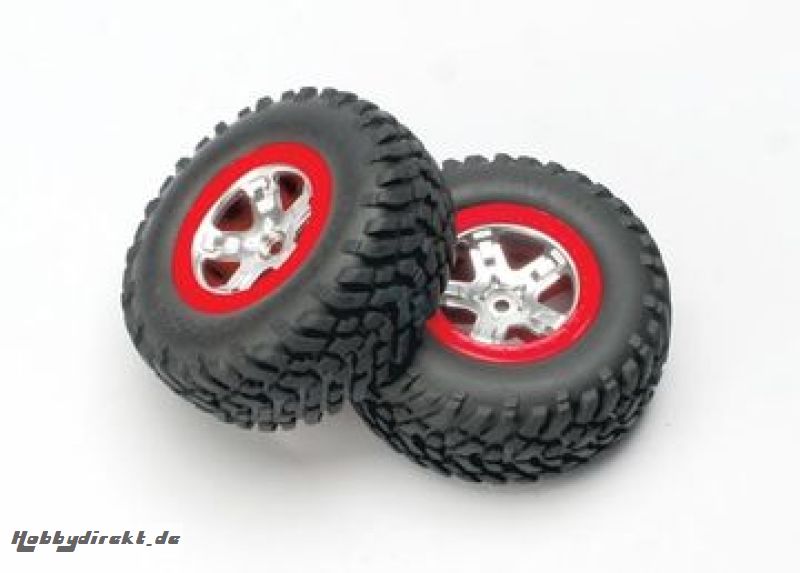 Tires & Wheels SCT/SCT Satin Chrome-Red 4WD/2WD Rear (2) Traxxas 5873A