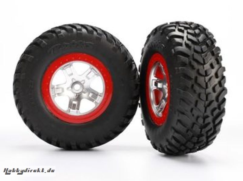 Tires & Wheels SCT S1/SCT Satin Chrome-Red 4WD/2WD Rear (2) Traxxas 5873R