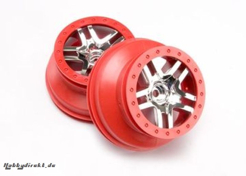 Wheels SCT Split-Spoke Satin Chrome-Red 2WD Front (2) Traxxas 5876A