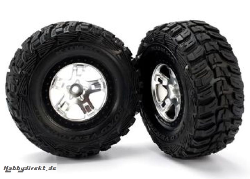 Tires & wheels, assembled, glued (SCT satin chrome, beadlock Traxxas 5881X