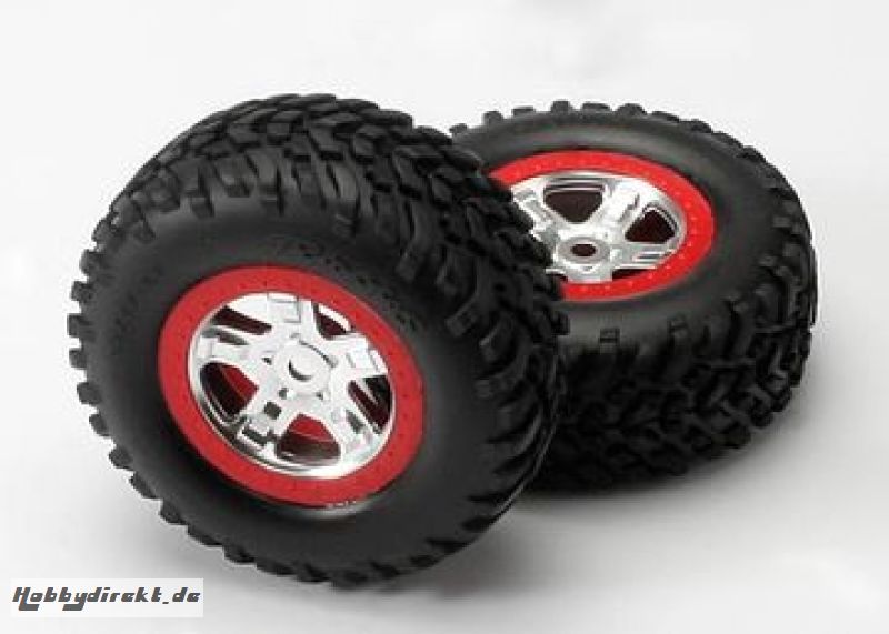 Tires & Wheels SCT/SCT Satin Chrome-Red (14mm) (2) Traxxas 5973A