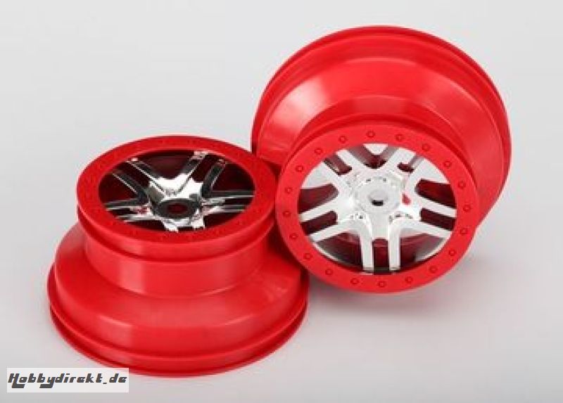 Wheels SCT Split-Spoke Chrome-Red (14mm) 2.2/3.0 (2) Traxxas 5974A