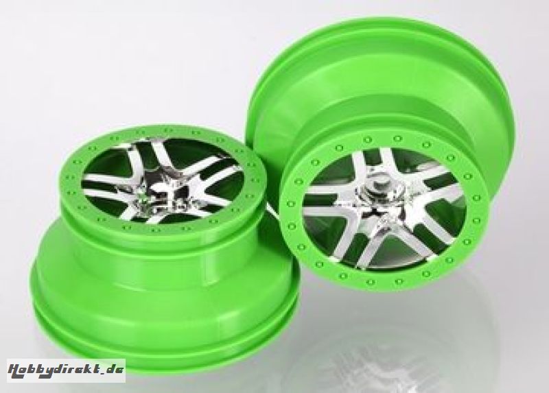 Wheels SCT S-Spoke Chrome-Green 2.2/3.0 4WD/2WD Rear (2) Traxxas 6872X