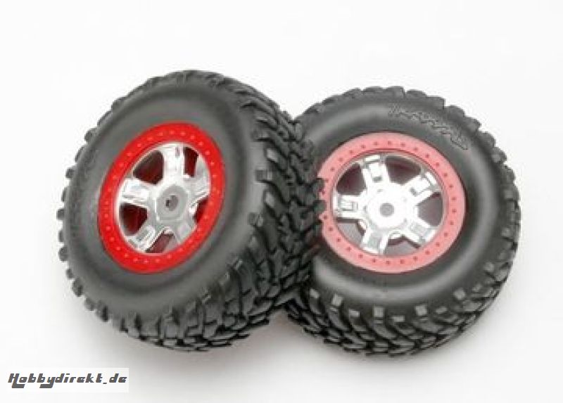 Tires & Wheels SCT/SCT-Red Chrome 1/16 (2) Traxxas 7073A