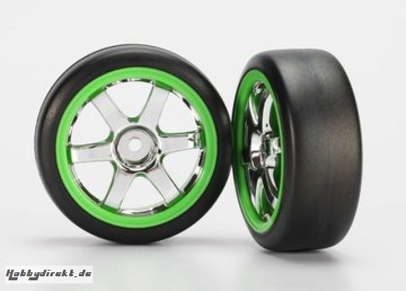 Tires & Wheels Gymkhana/Volk Racing TE37 Chrome-Green 1/16 Traxxas 7375