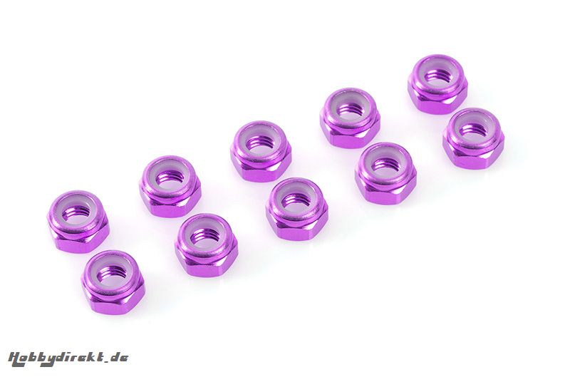 Team Corally - Aluminium Sechskantmutter Selbstsichernd - M2 - Violet - 10 St C-31012