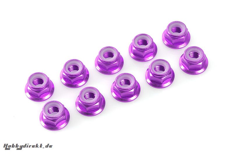 Team Corally - Aluminium Sechskantmutter Selbstsichernd - M3 - mit Bund - Violet - 10 St C-31122