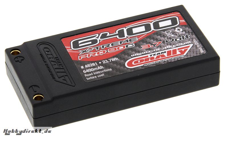 Team Corally - X-Treme Pro 90C - 6400 mAh - 3,7V 1S - Wettbewerbs Li-Po Akku - Stick Hardcase - Gold Buchse 4mm - Efra/Brca Approved C-48261