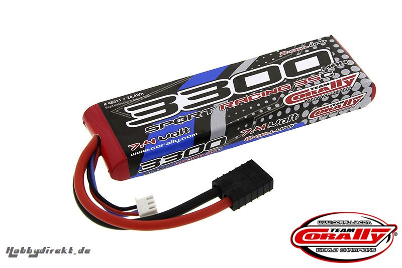 Team Corally - Performance 35C 3300 mAh 7,4V Li-Po Battery Pack, Semi-Hard Case 12Awg Wire Trx Connector C-48311