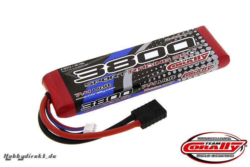 Team Corally - Performance 35C 3800 mAh 7,4V Li-Po Battery Pack, Semi-Hard Case 12Awg Wire Trx Connector C-48312