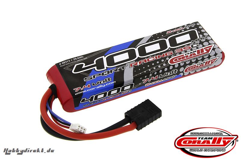 Team Corally - Performance 35C 4000 mAh 7,4V Li-Po Battery Pack, Semi-Hard Case 12Awg Wire Trx Connector C-48313