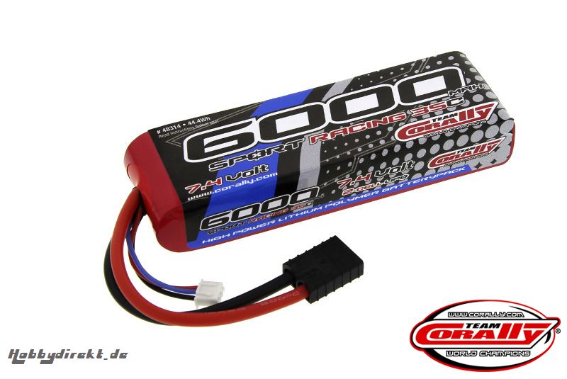 Team Corally - Performance 35C 6000 mAh 7,4V Li-Po Battery Pack, Semi-Hard Case 12Awg Wire Trx Connector C-48314