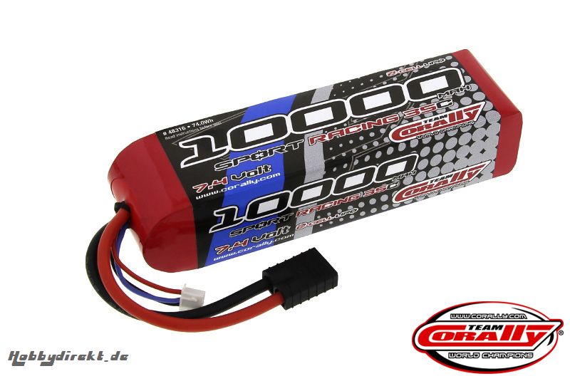 Team Corally - Performance 35C 10000 mAh 7,4V Li-Po Battery Pack, Semi-Hard Case 12Awg Wire Trx Connector C-48316