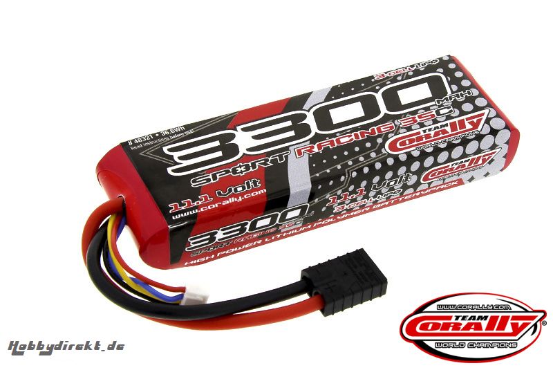 Team Corally - Performance 35C 3300 mAh 11,1V Li-Po Battery Pack, Semi-Hard Case 12Awg Wire Trx Connector C-48321