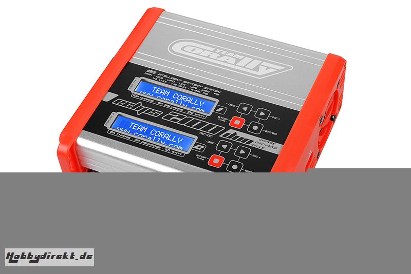 Team Corally - Ladegerät - Eclips 2100 Duo - AC/DC - 100W Leistung - Digital Anzeige - (2X) 1-6 Li-Xx - 1-15 Ni-Xx C-48489