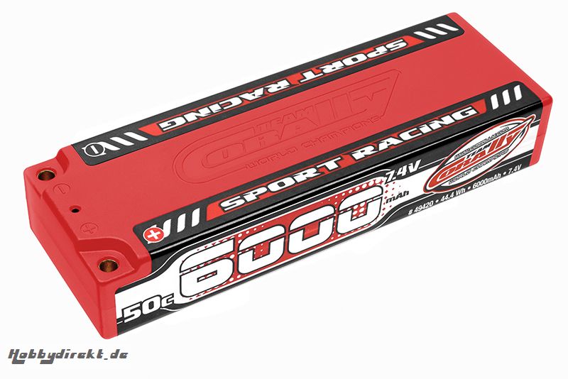 Team Corally - Sport Racing 50C LiPo Battery - 6000mAh - 7.4V - Stick 2S -  4mm Bullit C-49420