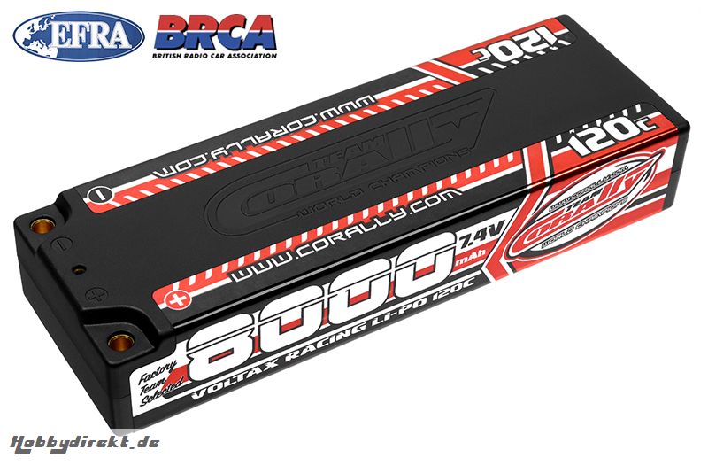 Team Corally - Voltax 120C LiPo Battery - 8000mAh - 7.4V - Stick 2S -  4mm Bullit C-49523