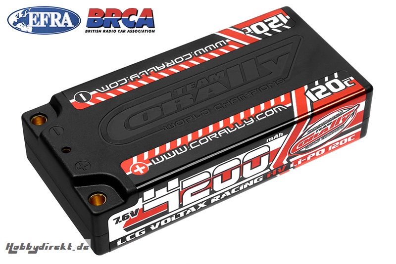 Team Corally - Voltax 120C LiPo HV Battery - 4200 mAh - 7.6V - LCG Shorty 2S - 4mm Bullit C-49600