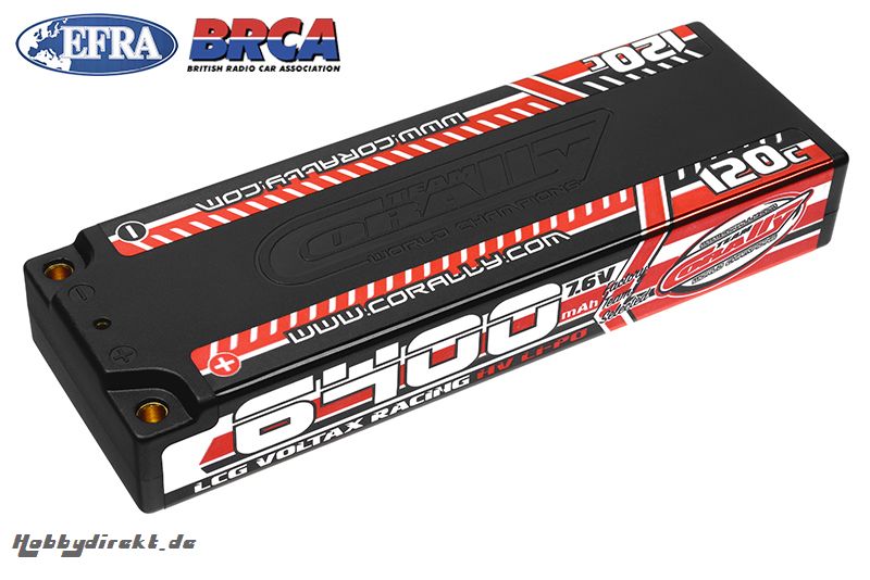 Team Corally - Voltax 120C LiPo HV Battery - 6400 mAh - 7.6V - LCG Stick 2S - 4mm Bullit C-49610