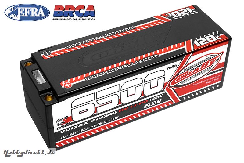 Team Corally - Voltax 120C LiPo HV Battery - 6500 mAh - 15.2V - Stick 4S - 5mm Bullit C-49630