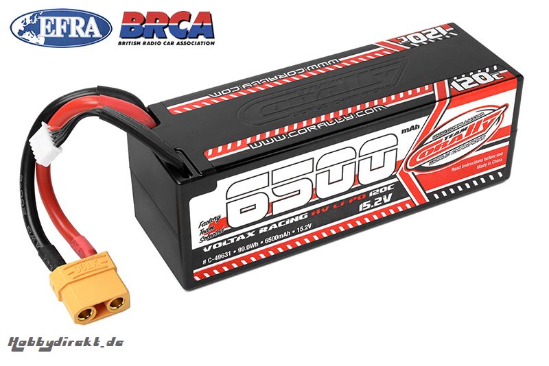 Team Corally - Voltax 120C LiPo HV Battery - 6500 mAh - 15.2V - Stick 4S - Hard Wire - XT90 C-49631