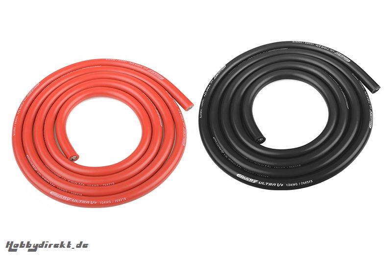 Team Corally - Ultra V+ Silikon Kabel - Extrem hochflexibel - Schwarz und Rot - 10AWG - 2683 / 0.05 Stränge - AD 5.5mm - 2x 1m C-50107