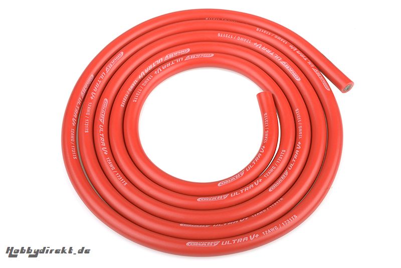 Team Corally - Ultra V+ Silikon Kabel - Extrem hochflexibel - Rot - 12AWG - 1731 / 0.05 Stränge - AD 4.5mm - 1m C-50110